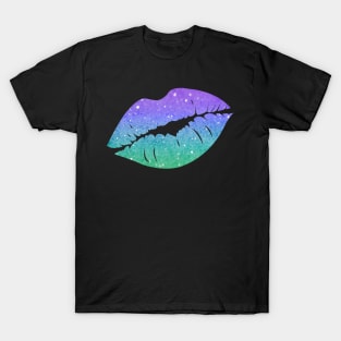 Pastel Green Blue Ombre Faux Glitter Lips T-Shirt